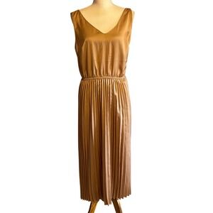 sereia pleated midi dress Current Air Women's Sereia Pink Orange Ruffle and Pleated Midi Dress, Size M